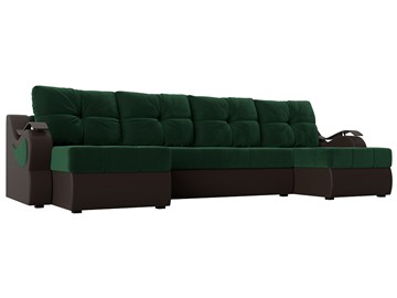 П-образный диван Меркурий П, Зеленый\Коричневый (Велюр\Экокожа) в Хабаровске
