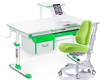 Комплект растущая парта + стул Mealux EVO Evo-40 Z (арт. Evo-40 Z + Y-528 KZ) / (стол+полка+кресло+чехол)/ белая столешница / цвет пластика зеленый в Комсомольске-на-Амуре