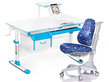 Комплект растущая парта + стул Mealux Mealux EVO Evo-40 BL (арт. Evo-40 BL + Y-528 F) / (стол+полка+кресло) / белая столешница / цвет пластика голубой в Комсомольске-на-Амуре