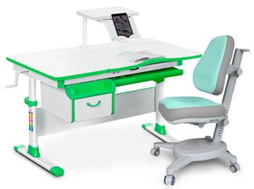 Комплект растущая парта + стул Mealux EVO Evo-40 Z (арт. Evo-40 Z + Y-110 TG) / (стол+полка+кресло) / белый, зеленый, серый в Хабаровске