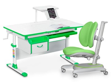 Комплект растущая парта + стул Mealux EVO Evo-40 Z (арт. Evo-40 Z + Y-115 KZ) / (стол+полка+кресло+чехол), белый, зеленый в Хабаровске
